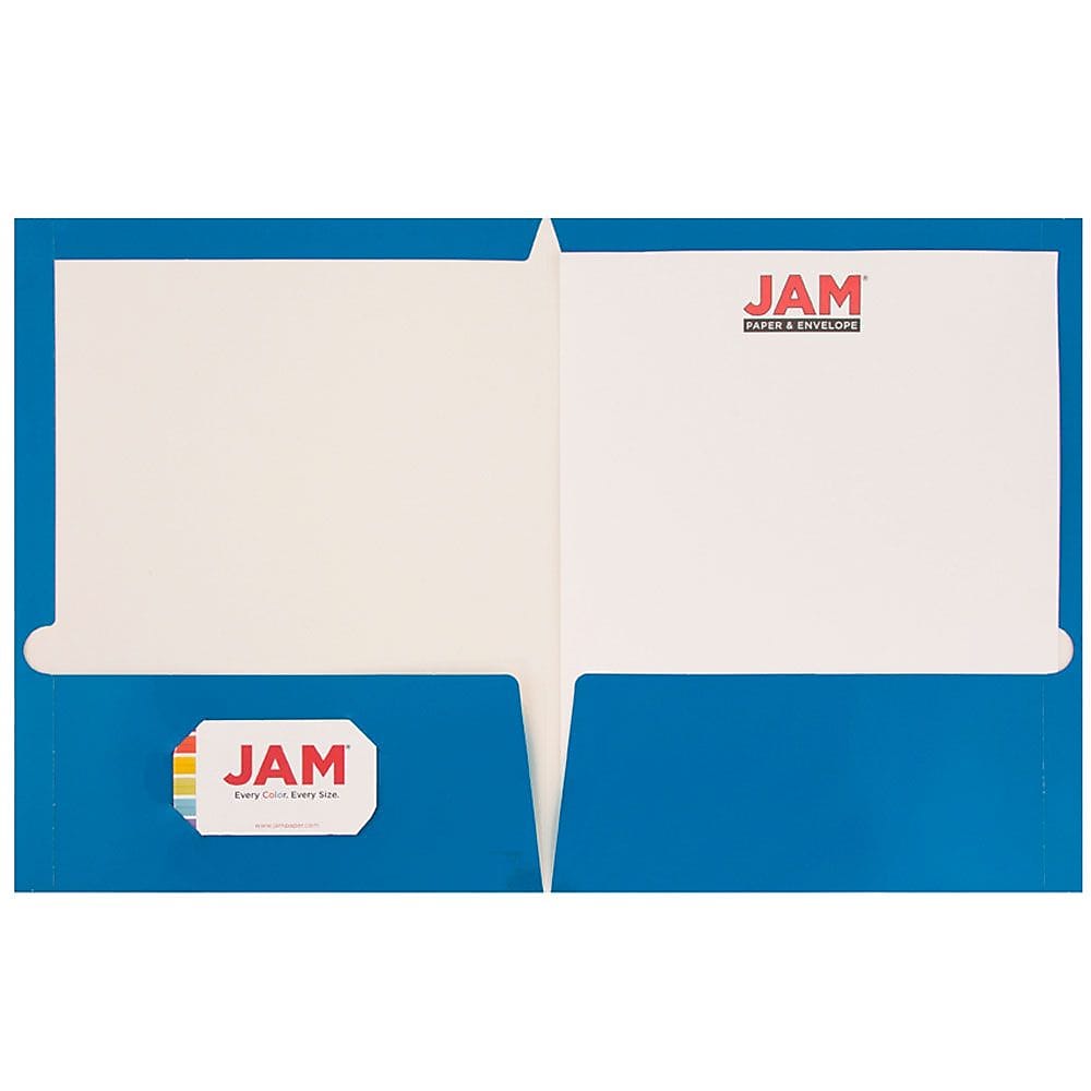 JAM Paper Glossy 2-Pocket Portfolio Folder, Blue, 6/Pack