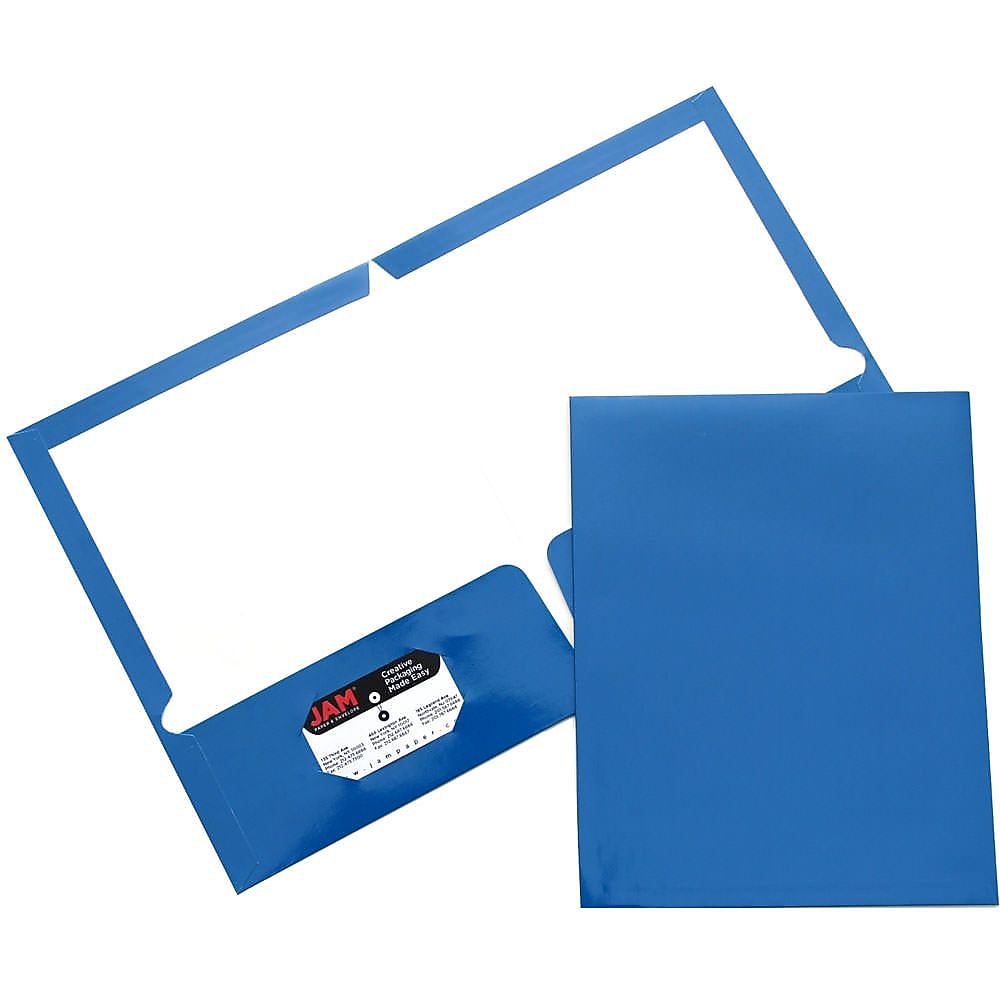 JAM Paper Glossy 2-Pocket Portfolio Folder, Blue, 6/Pack