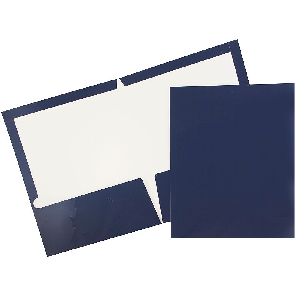 JAM Paper Glossy 2-Pocket Portfolio Folder, Navy Blue, 6/Pack