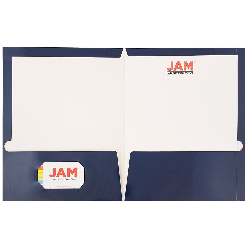 JAM Paper Glossy 2-Pocket Portfolio Folder, Navy Blue, 6/Pack