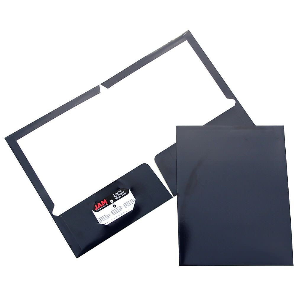 JAM Paper Glossy 2-Pocket Portfolio Folder, Navy Blue, 6/Pack