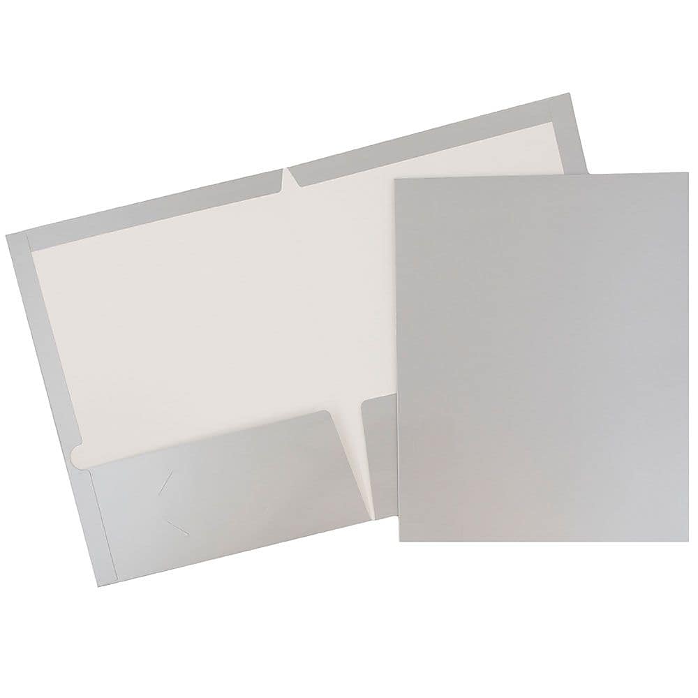JAM Paper Glossy 2-Pocket Portfolio Folder, Silver, 6/Pack
