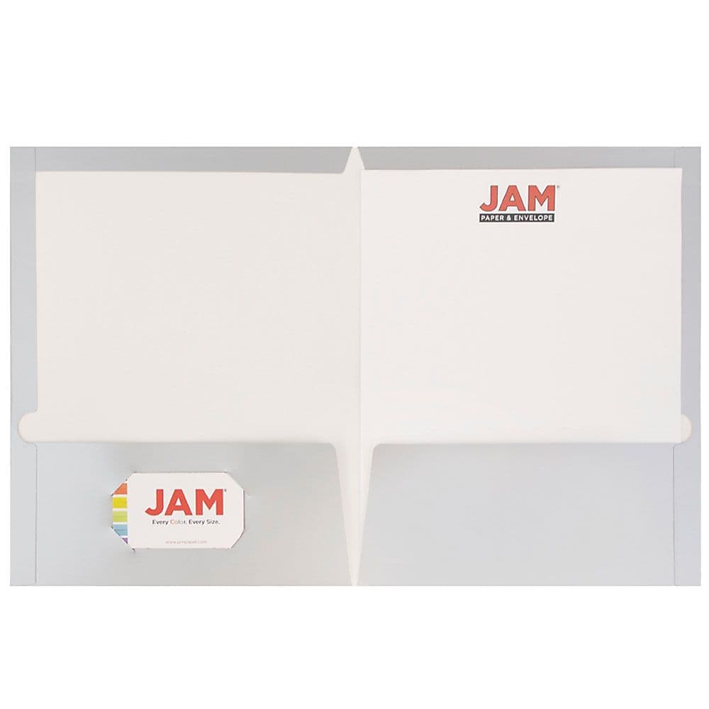 JAM Paper Glossy 2-Pocket Portfolio Folder, Silver, 6/Pack