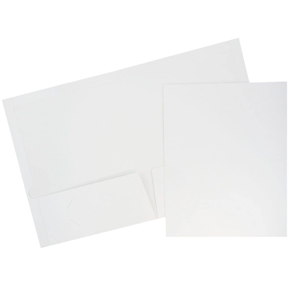 JAM Paper Glossy 2 Pocket Presentation Folder, White, 6/Pack