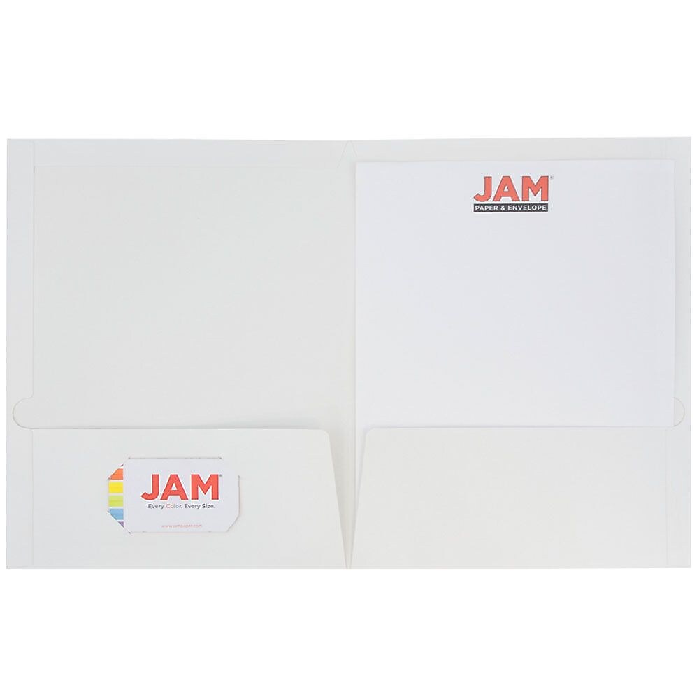 JAM Paper Glossy 2 Pocket Presentation Folder, White, 6/Pack