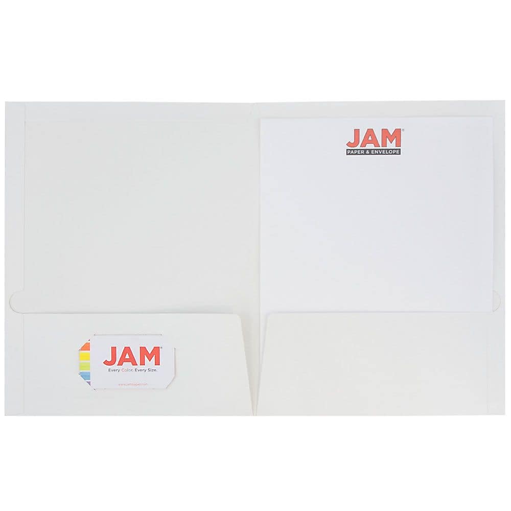 JAM Paper Glossy 2 Pocket Presentation Folder, White, 6/Pack