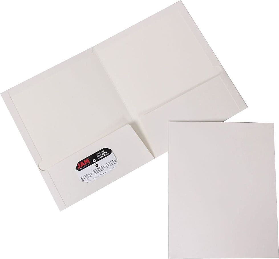 JAM Paper Glossy 2 Pocket Presentation Folder, White, 6/Pack