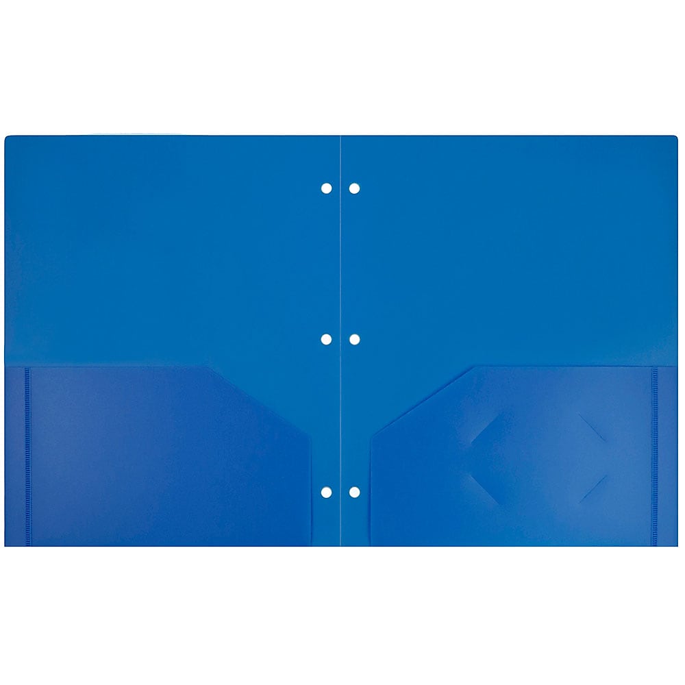 JAM Paper Heavy Duty 3 Hole Punch Two-Pocket Plastic Folders, Blue, 6/Pack