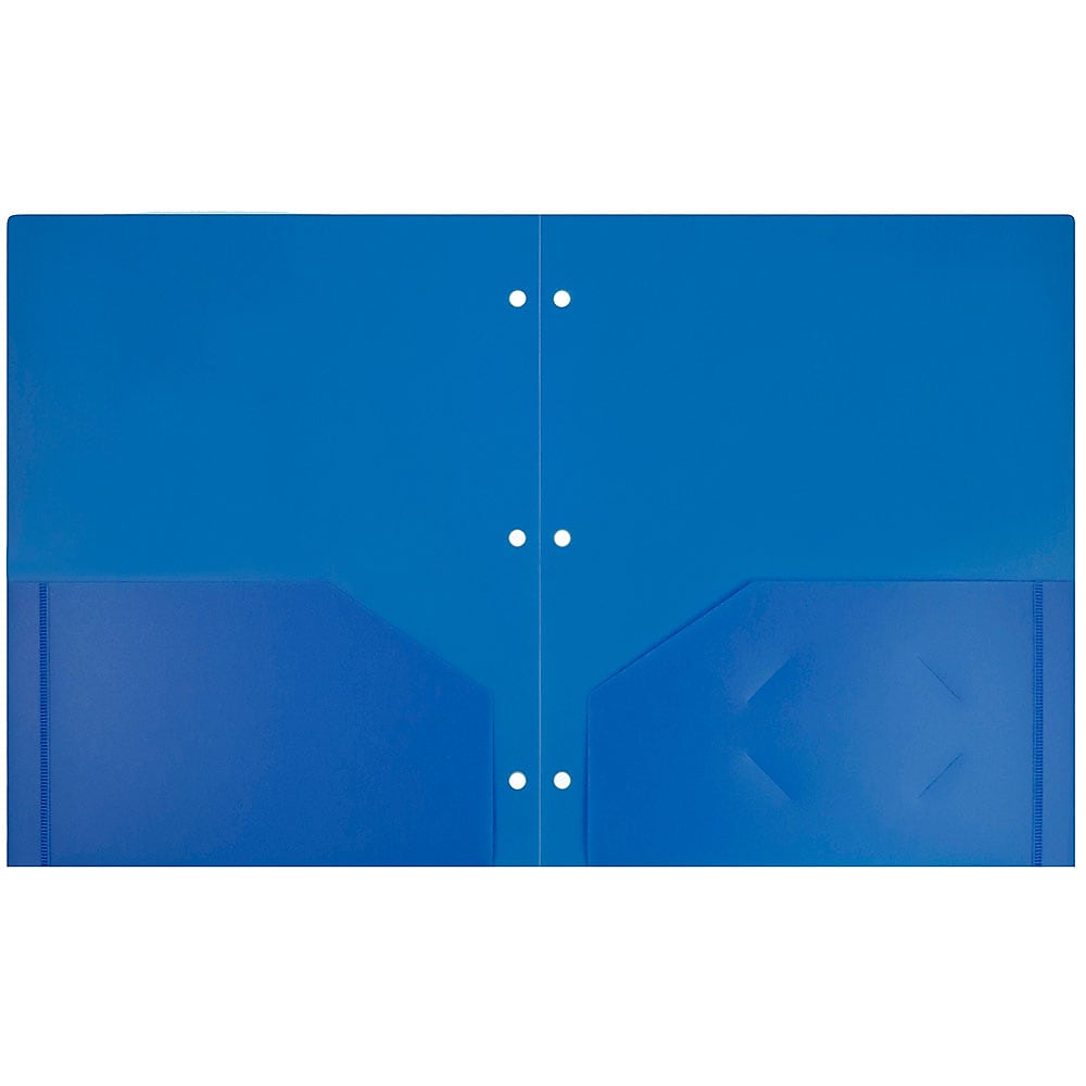 JAM Paper Heavy Duty 3 Hole Punch Two-Pocket Plastic Folders, Blue, 6/Pack