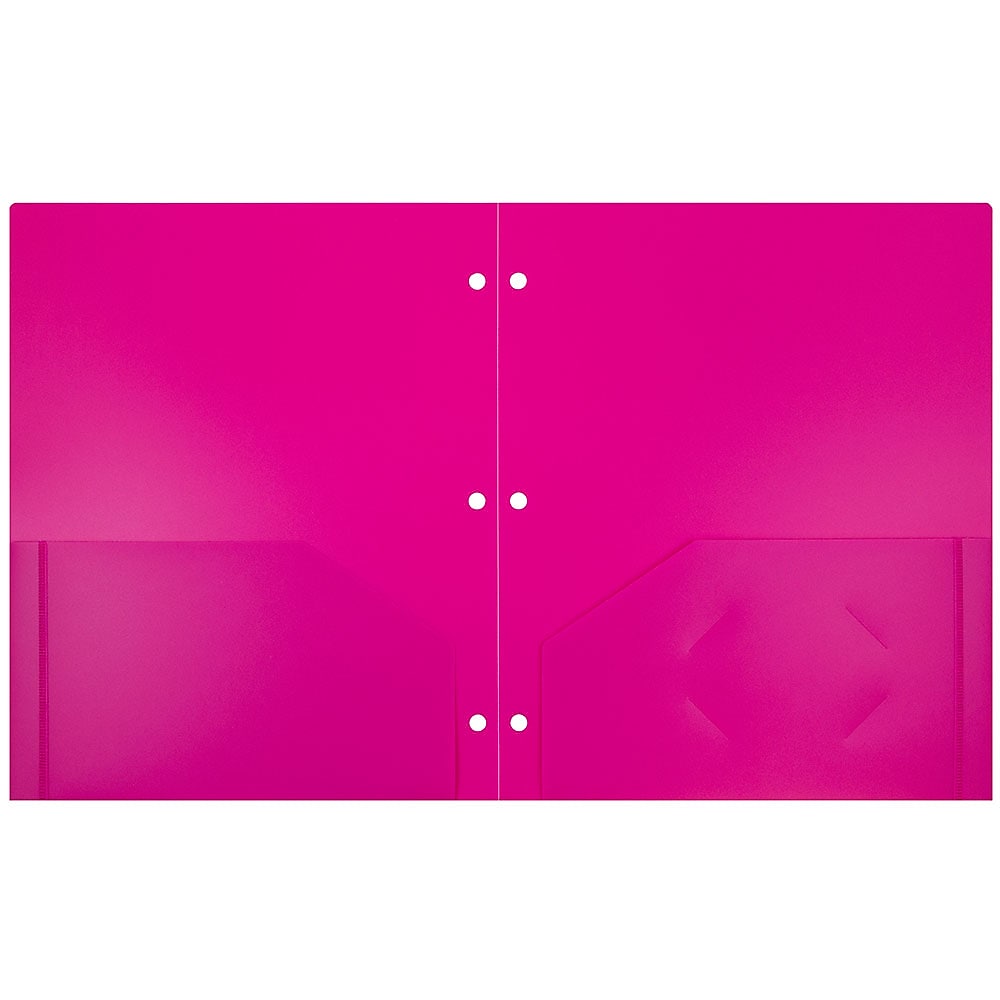 JAM Paper Heavy Duty 3 Hole Punch Two-Pocket Plastic Folders, Fuchsia Pink, 6/Pack