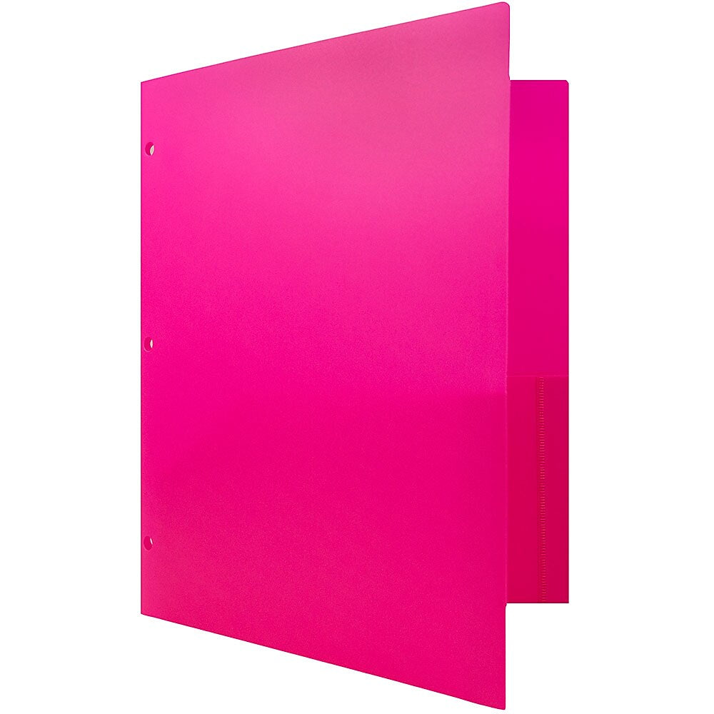 JAM Paper Heavy Duty 3 Hole Punch Two-Pocket Plastic Folders, Fuchsia Pink, 6/Pack