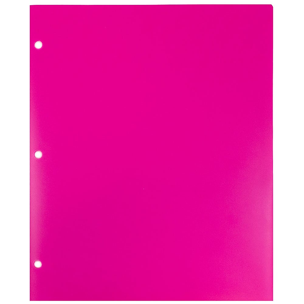 JAM Paper Heavy Duty 3 Hole Punch Two-Pocket Plastic Folders, Fuchsia Pink, 6/Pack