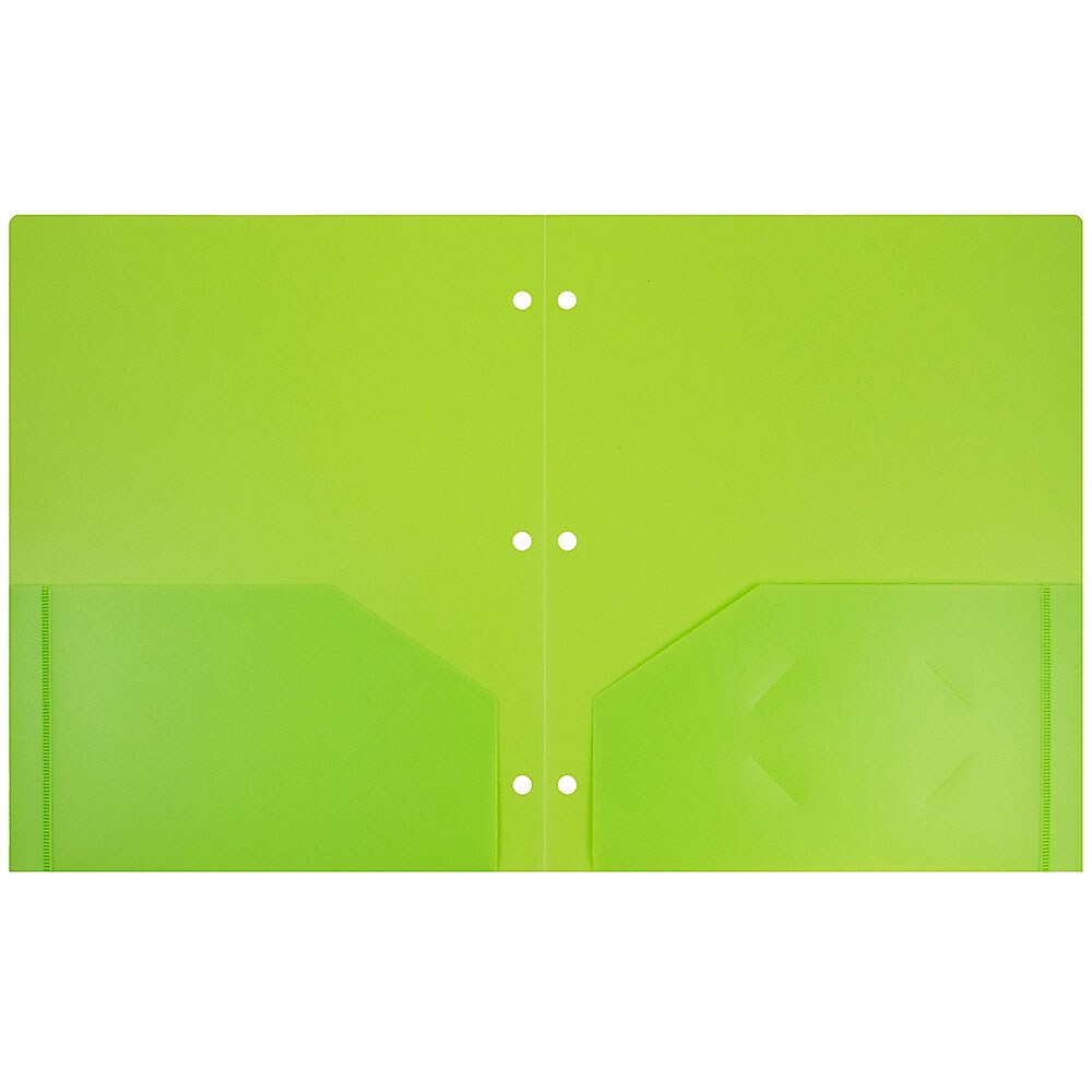 JAM Paper Heavy Duty 3 Hole Punch Two-Pocket Plastic Folders, Lime Green, 6/Pack