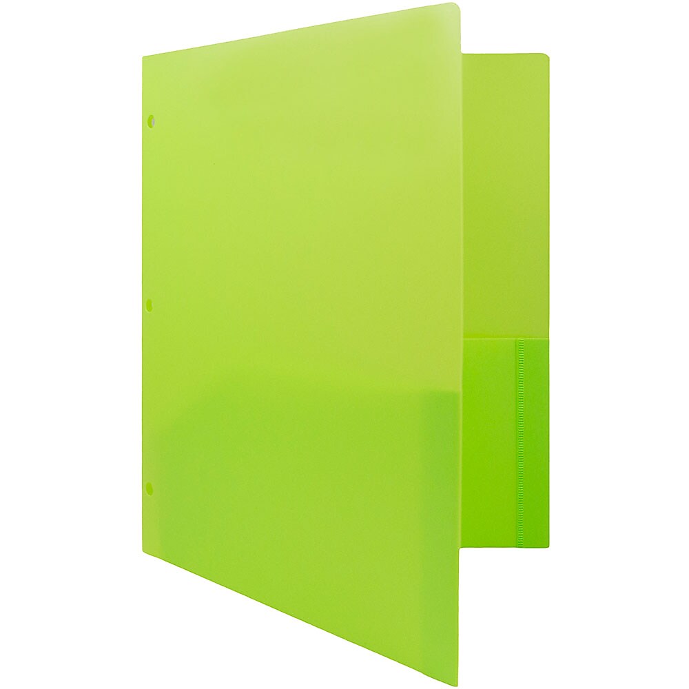 JAM Paper Heavy Duty 3 Hole Punch Two-Pocket Plastic Folders, Lime Green, 6/Pack