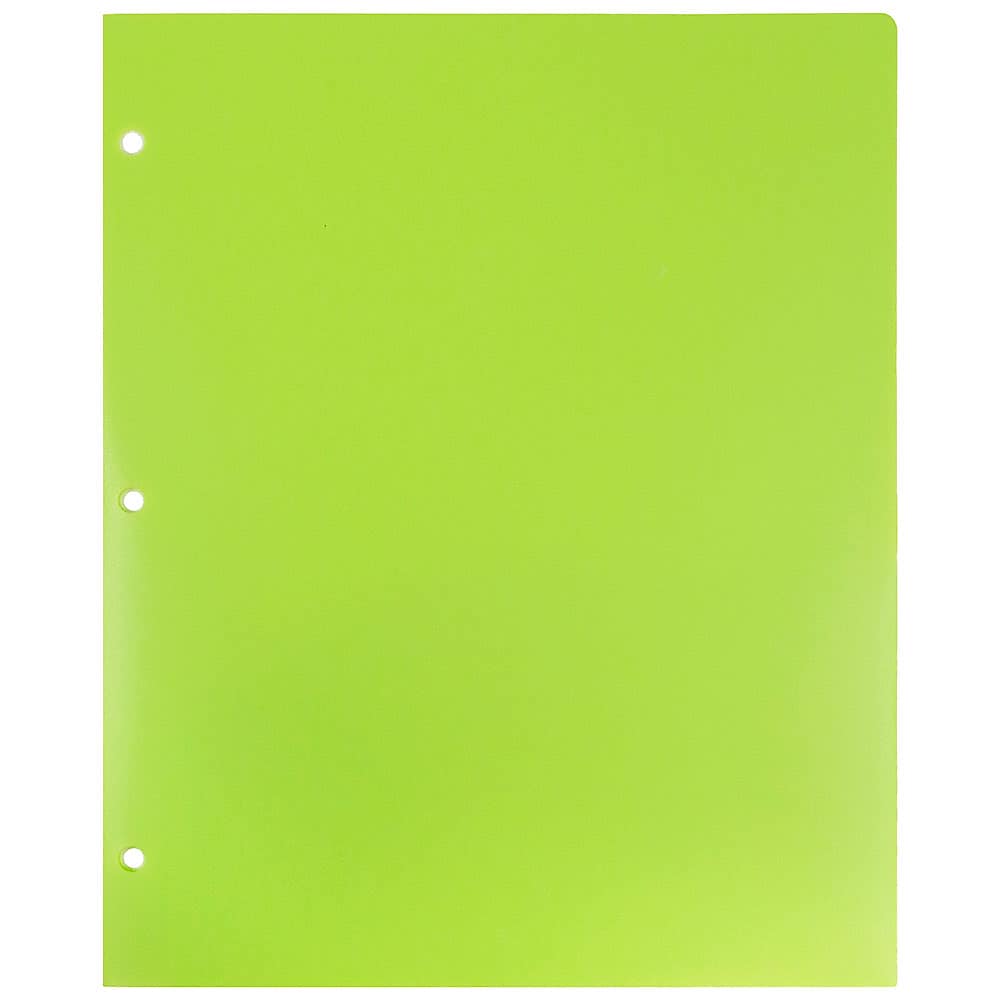 JAM Paper Heavy Duty 3 Hole Punch Two-Pocket Plastic Folders, Lime Green, 6/Pack