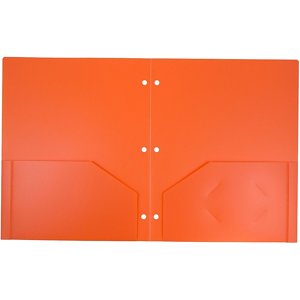 JAM Paper Heavy Duty 3 Hole Punch Two-Pocket Plastic Folders, Orange, 6/Pack