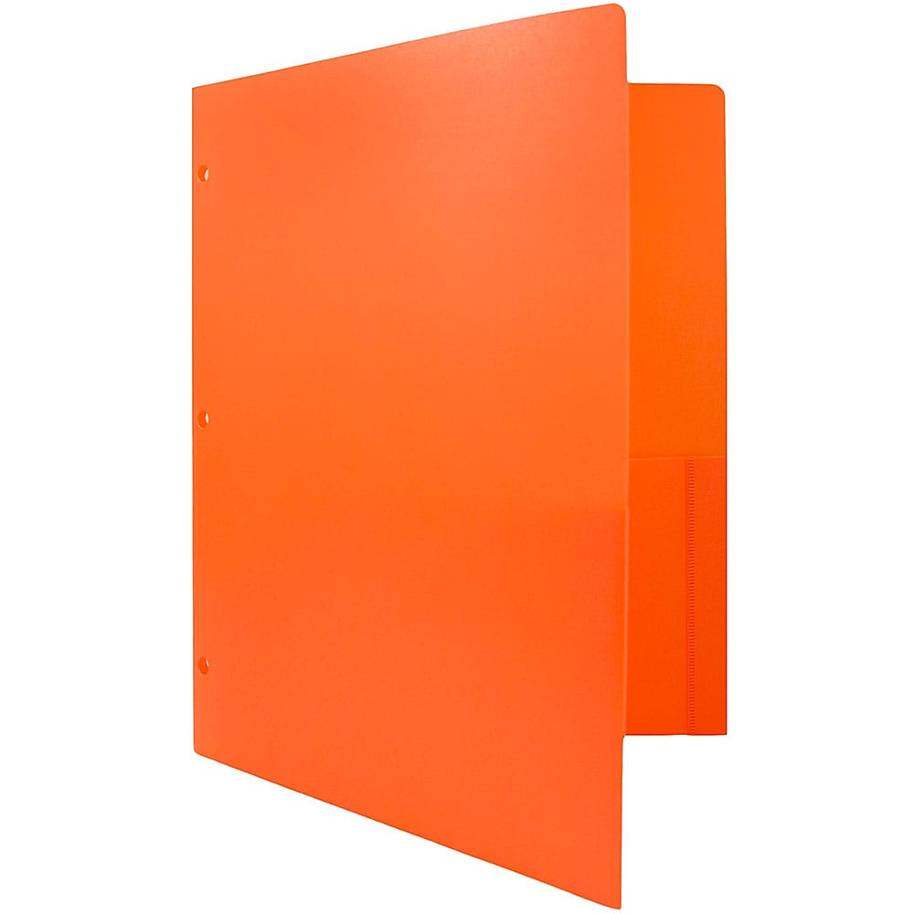 JAM Paper Heavy Duty 3 Hole Punch Two-Pocket Plastic Folders, Orange, 6/Pack