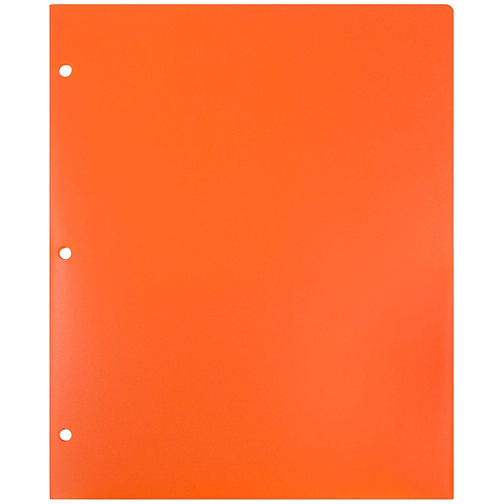 JAM Paper Heavy Duty 3 Hole Punch Two-Pocket Plastic Folders, Orange, 6/Pack