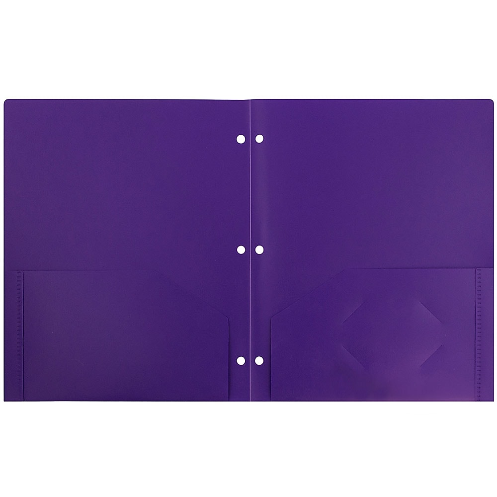 JAM Paper Heavy Duty 3 Hole Punch Two-Pocket Plastic Folders, Purple, 6/Pack