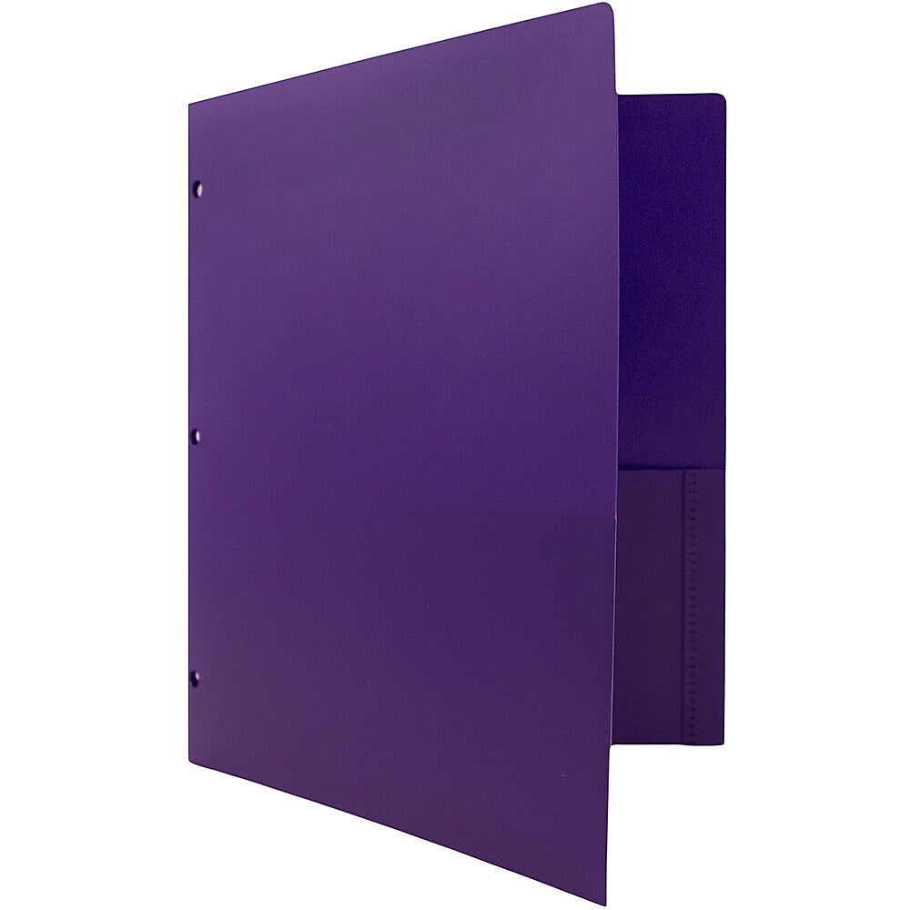 JAM Paper Heavy Duty 3 Hole Punch Two-Pocket Plastic Folders, Purple, 6/Pack