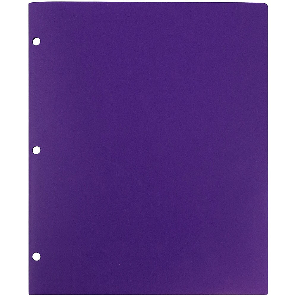 JAM Paper Heavy Duty 3 Hole Punch Two-Pocket Plastic Folders, Purple, 6/Pack