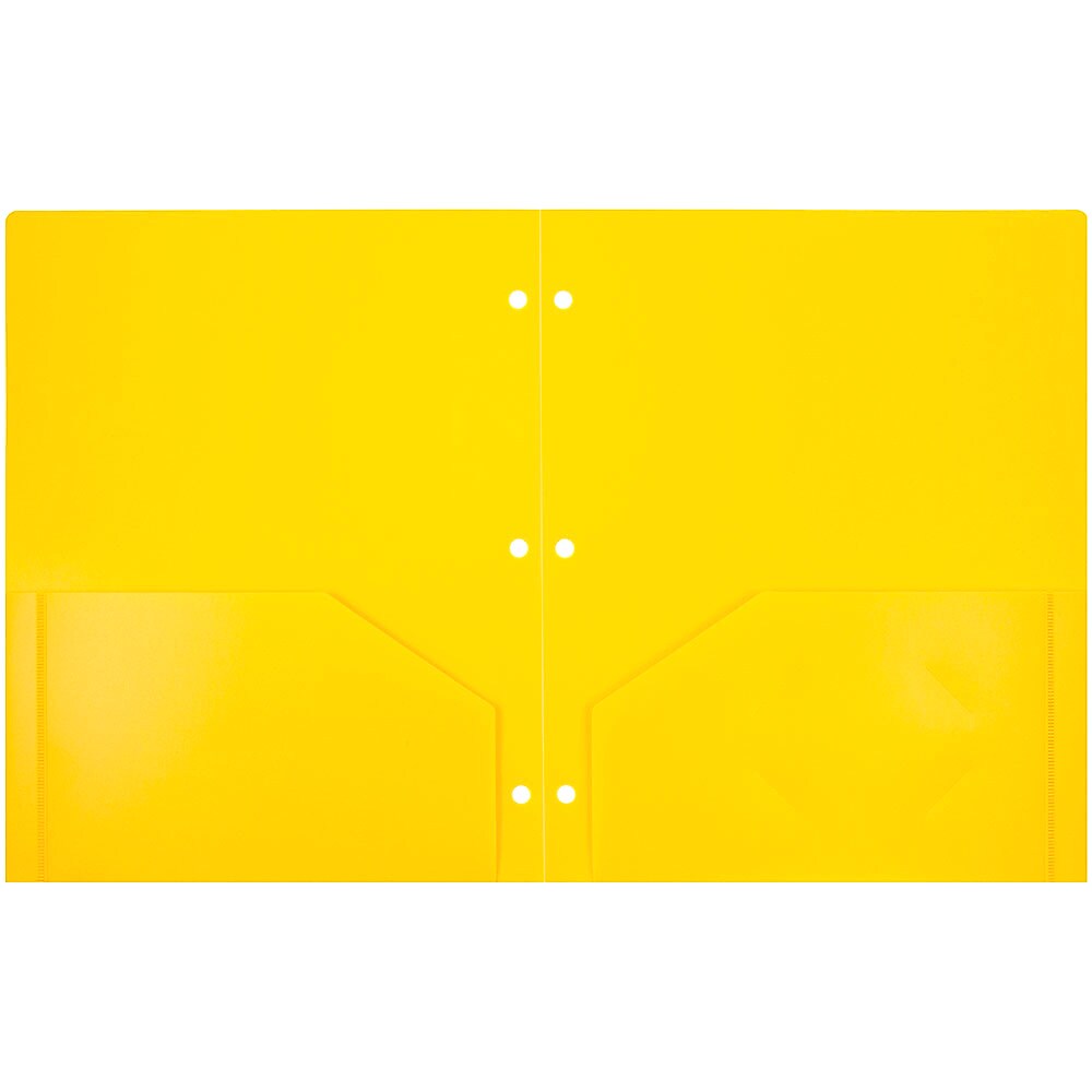 JAM Paper Heavy Duty 3 Hole Punch Two-Pocket Plastic Folders, Yellow, 6/Pack