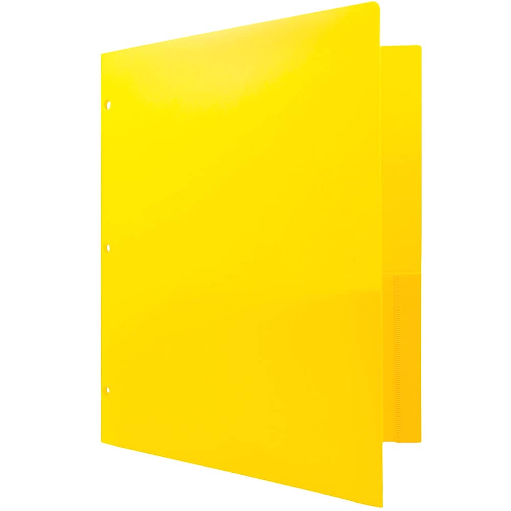 JAM Paper Heavy Duty 3 Hole Punch Two-Pocket Plastic Folders, Yellow, 6/Pack