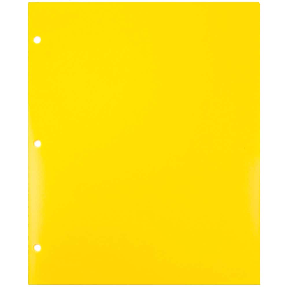 JAM Paper Heavy Duty 3 Hole Punch Two-Pocket Plastic Folders, Yellow, 6/Pack