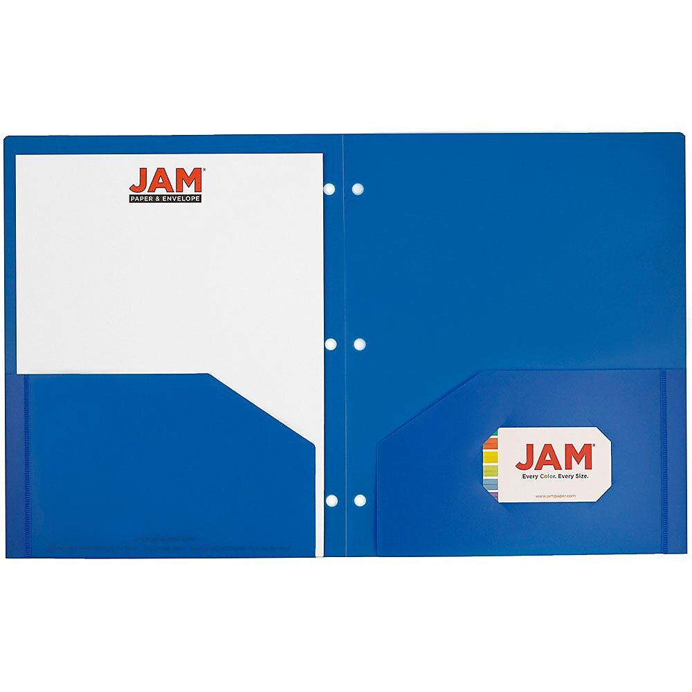 JAM Paper Heavy Duty 3-Hole Punched 2-Pocket Folder, Multicolored, Assorted Colors, 6/Pack