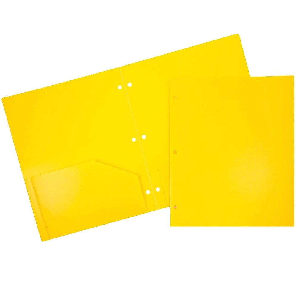 JAM Paper Heavy Duty 3-Hole Punched Plastic 2-Pocket Folders, Multicolored, Assorted Fashion Colors, 6/Pack