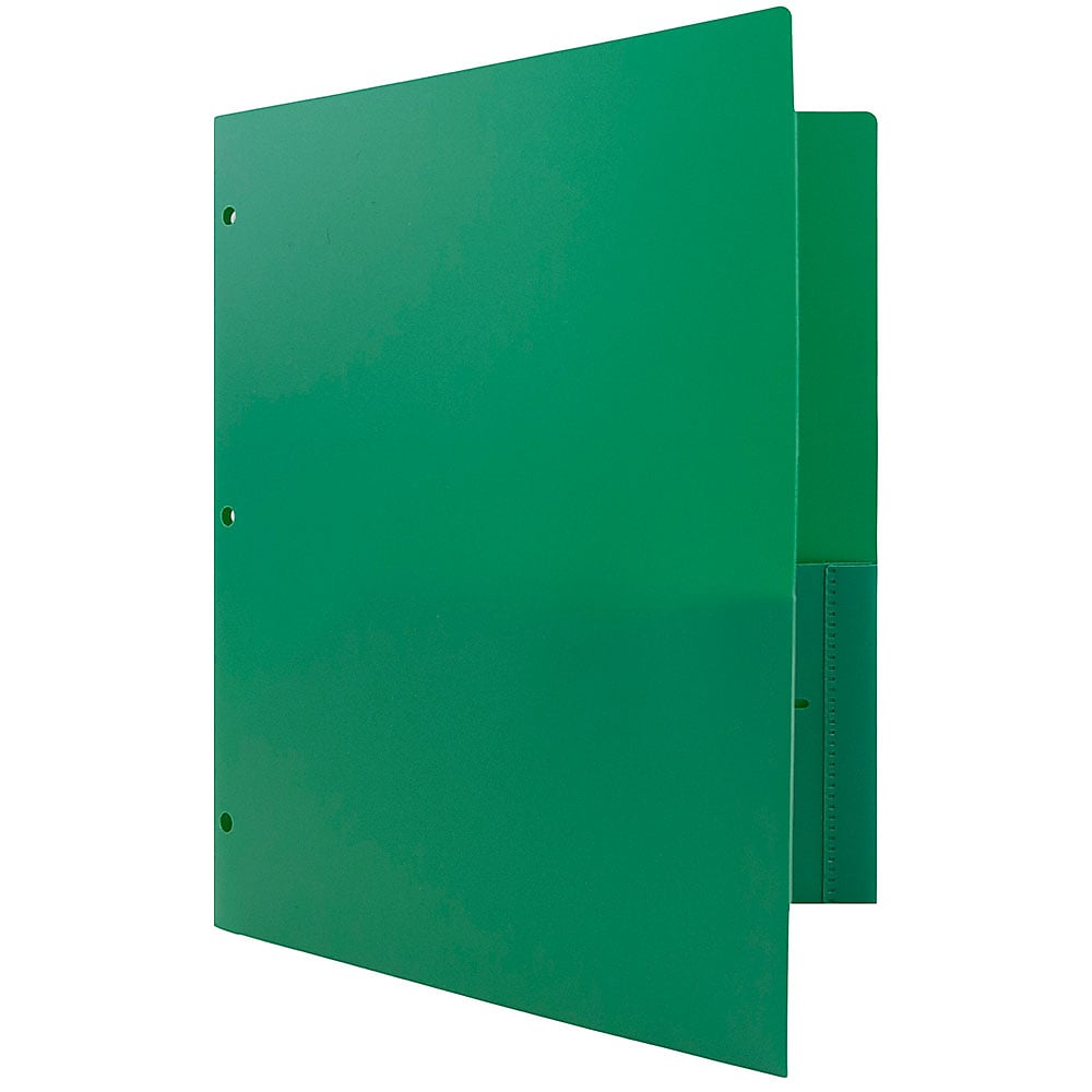 JAM Paper Heavy Duty Plastic 3 Hole Punch Two-Pocket Folders, Green, 6/Pack