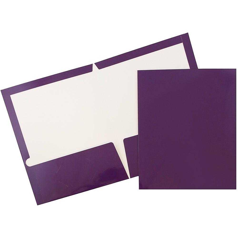 JAM Paper Laminated Two-Pocket Glossy Presentation Folders, Purple, 6/Pack
