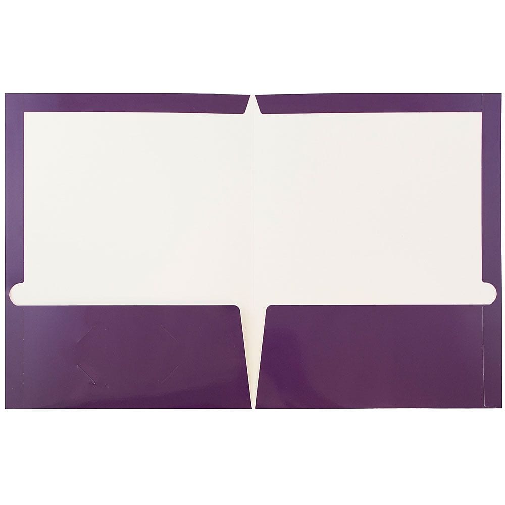 JAM Paper Laminated Two-Pocket Glossy Presentation Folders, Purple, 6/Pack