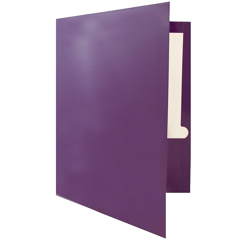 JAM Paper Laminated Two-Pocket Glossy Presentation Folders, Purple, 6/Pack