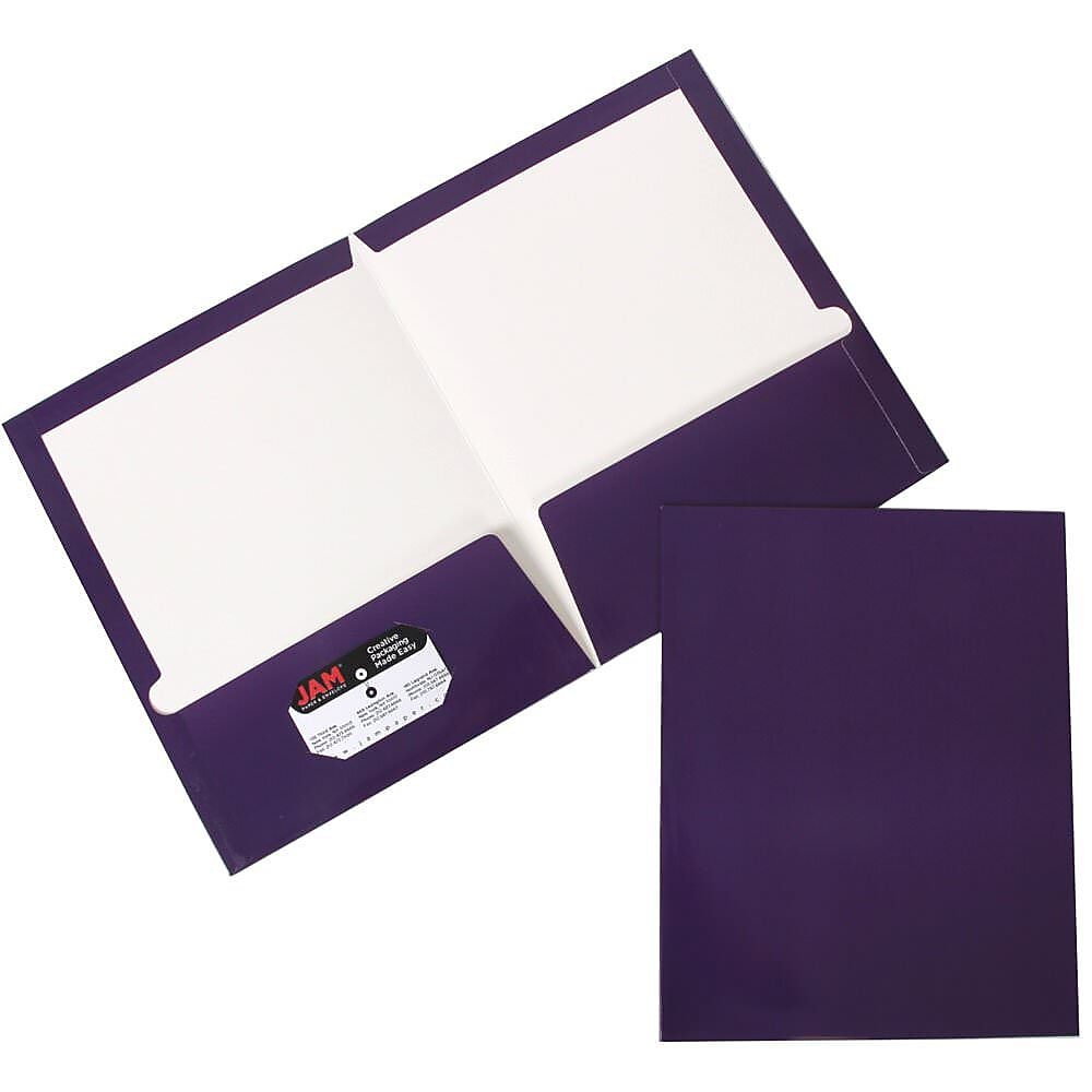 JAM Paper Laminated Two-Pocket Glossy Presentation Folders, Purple, 6/Pack