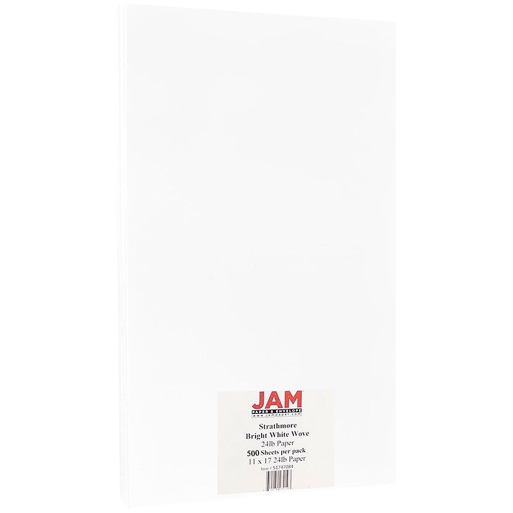 JAM Paper® Ledger Strathmore 24lb Paper, 11 x 17 Tabloid, Bright White Wove, 500 Sheets/Ream