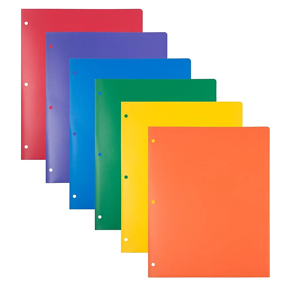 JAM Paper Plastic 3 Hole Punch 2-Pocket Folders, Assorted Colors, 12/Pack