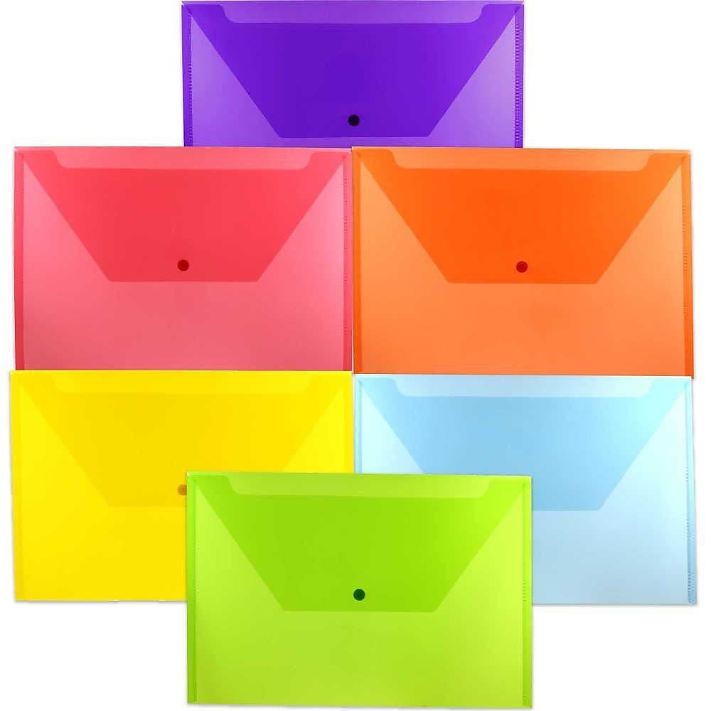 JAM Paper Plastic Envelopes with Snap Closure, Legal Booklet, 9.75 x 14.5, Assorted Colors, 6/Pack