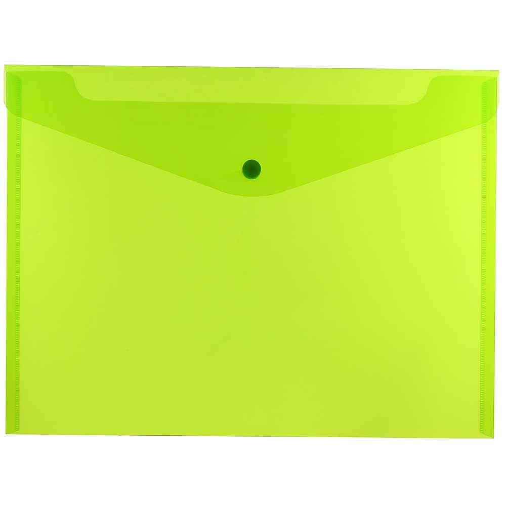 JAM Paper® Plastic Envelopes with Snap Closure, Letter Booklet, 9.75 x 13, Lime Green, 12/Pack
