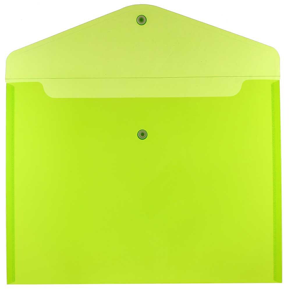 JAM Paper® Plastic Envelopes with Snap Closure, Letter Booklet, 9.75 x 13, Lime Green, 12/Pack