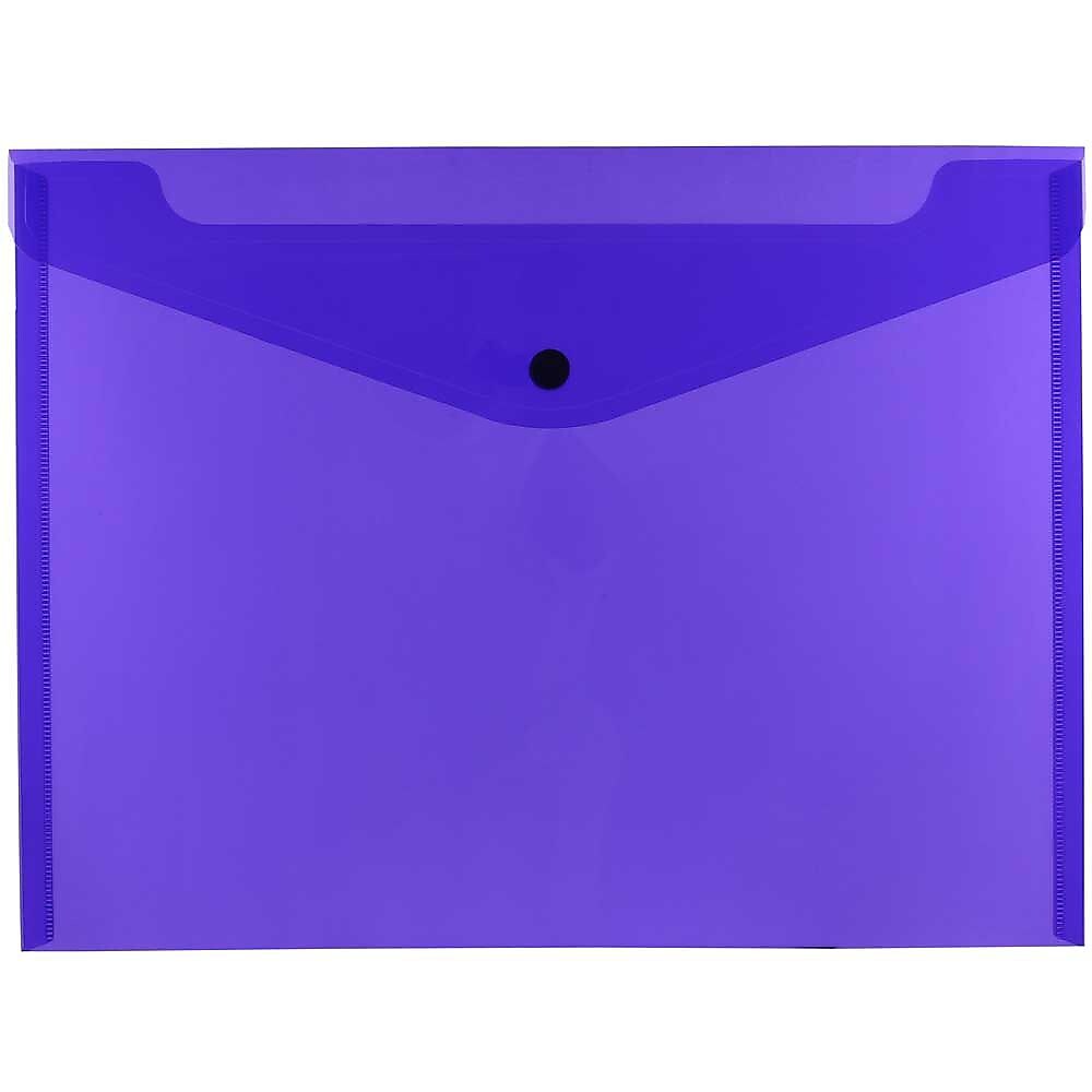 JAM Paper® Plastic Envelopes with Snap Closure, Letter Booklet, 9.75 x 13, Purple, 12/Pack