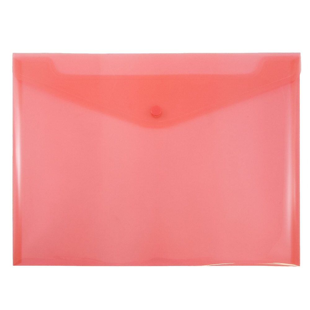 JAM Paper® Plastic Envelopes with Snap Closure, Letter Booklet, 9.75 x 13, Red, 12/Pack