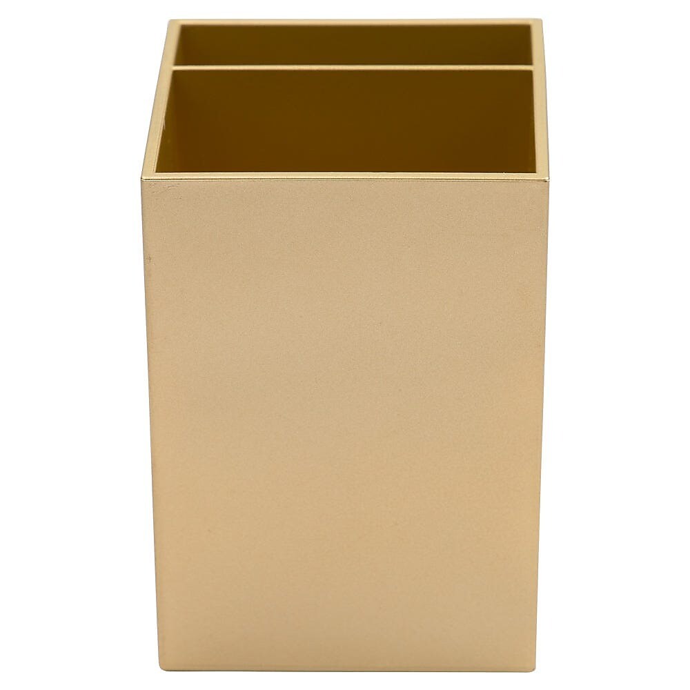 JAM PAPER Plastic Pen Holder, Gold, Desktop Pencil Cup, Sold Individually