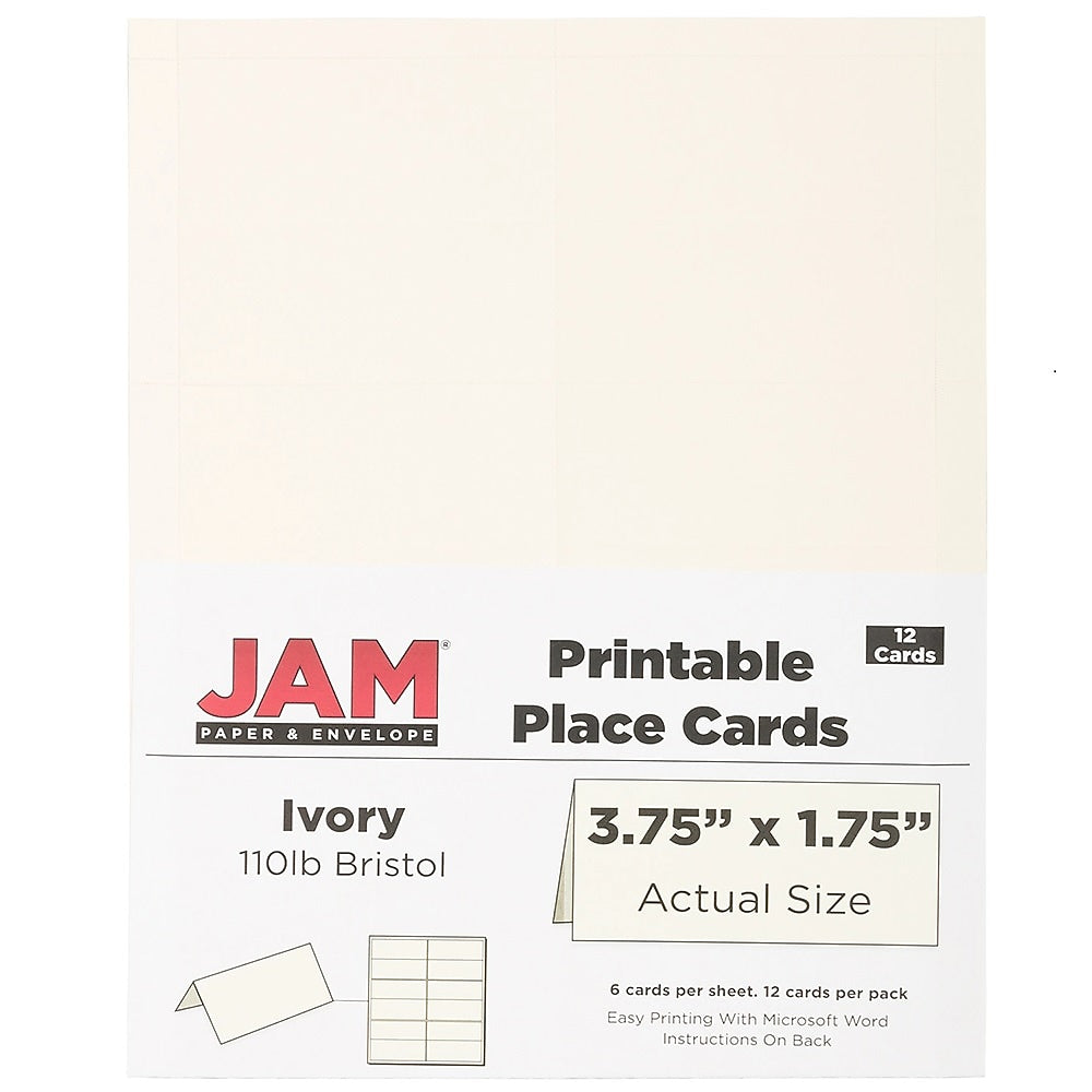 JAM Paper® Printable Place Cards, 3 3/4 x 1 3/4, Ivory Placecards, 12/Pack