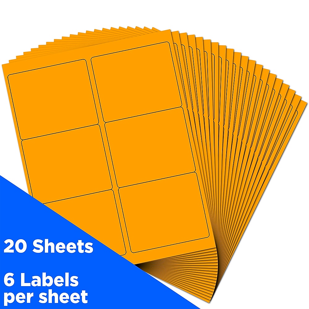 JAM Paper Shipping Labels, Large, 3 1/3 x 4, Neon Orange, 6 Labels/Sheet, 20 Sheets/Pack