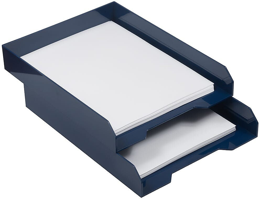JAM PAPER Stackable Paper Trays, Navy Blue, Desktop Document, Letter, & File Organizer Tray, 2/Pack