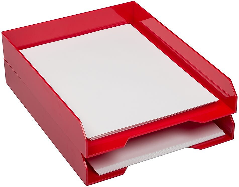 JAM PAPER Stackable Paper Trays, Red, Desktop Document, Letter, & File Organizer Tray, Sold Individually