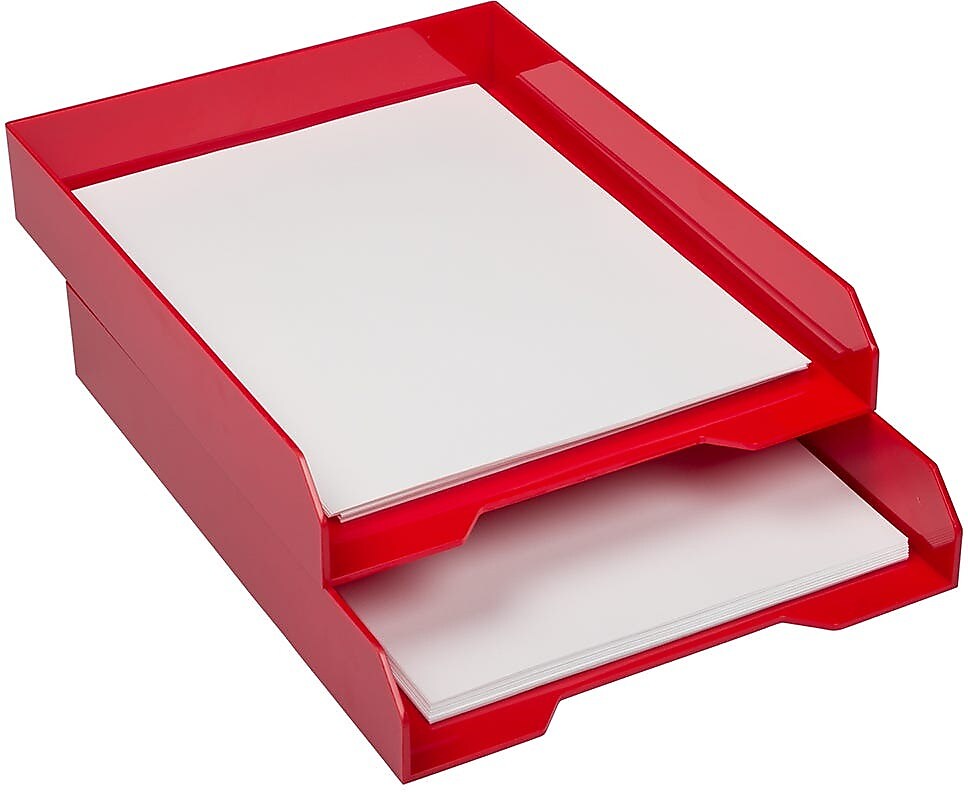 JAM PAPER Stackable Paper Trays, Red, Desktop Document, Letter, & File Organizer Tray, Sold Individually