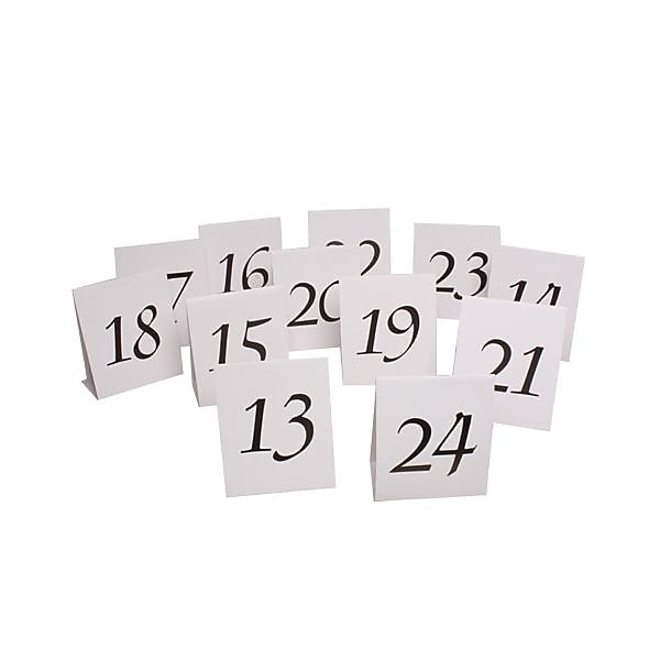 JAM Paper® Table Number Tent Cards, 4 x 5, White and Black Calligraphy Font, Numbers 13 through 24