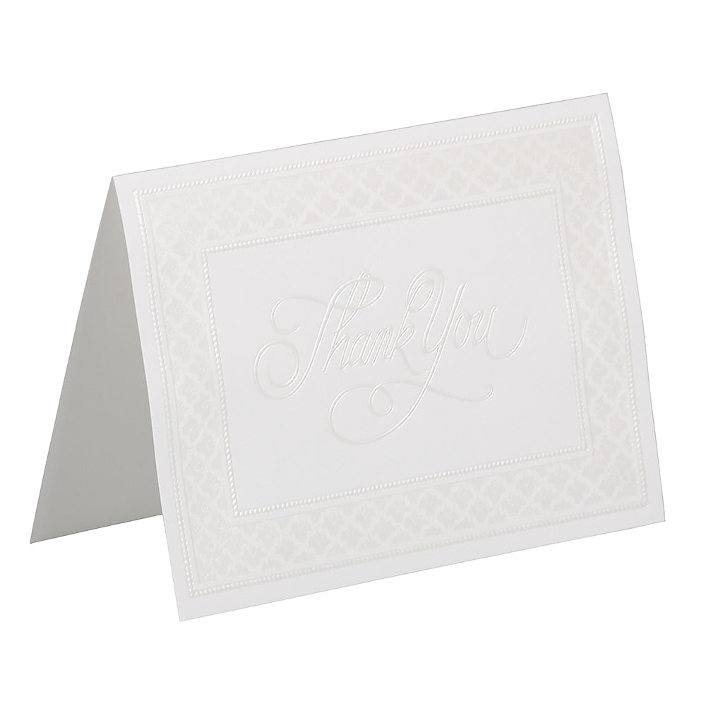 JAM Paper® Thank You Card Sets, Pearl Border Card with Anthracite Stardream Envelopes, 25 Cards and Envelopes